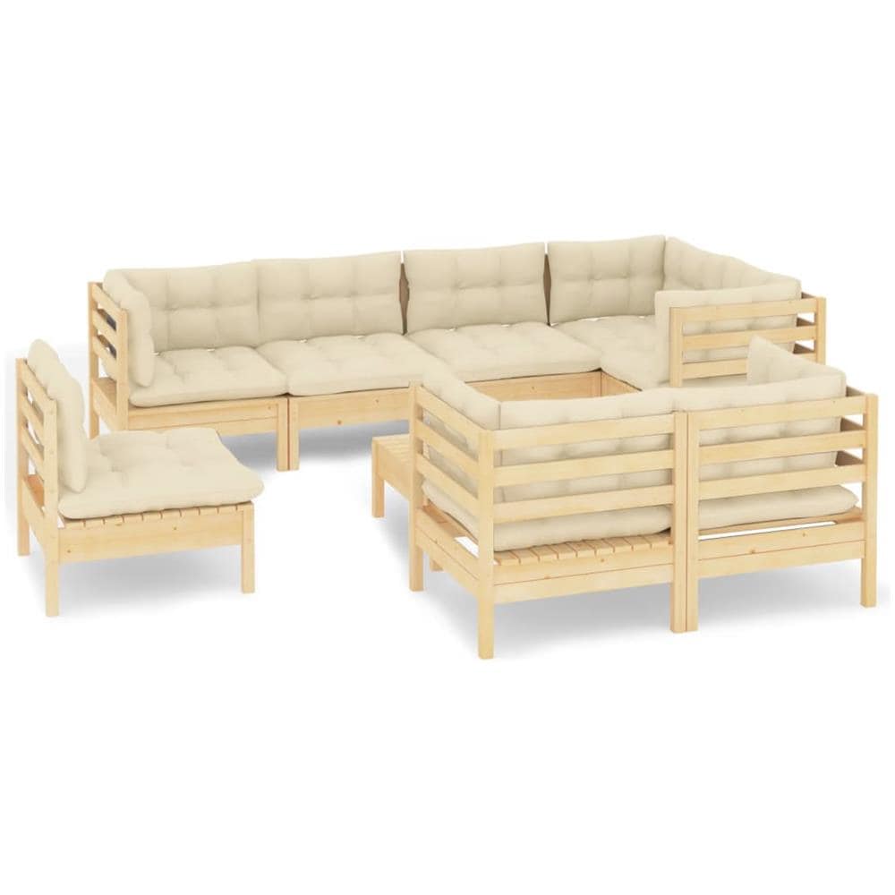 Set Divani Da Giardino 9 Pz Con Cuscini Crema Massello Di Pino - Foto 2