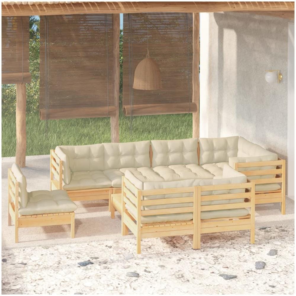 Set Divani Da Giardino 9 Pz Con Cuscini Crema Massello Di Pino - Foto 1