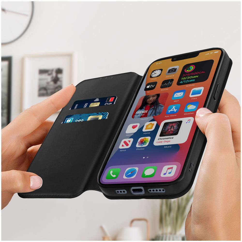 Custodia Iphone 14 Portafoglio Funzione Supporto Video Nera - Foto 2