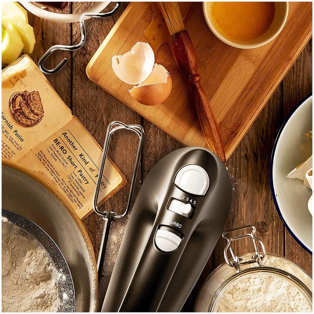 Hm4 / bk Sbattitore Elettrico A Mano 400 W - Frusta Elettrica 5 Velocità - Porta Accessori Incluso - Sbattitori, Ganci E Frusta Inclusi - Ideale Per Dolci / Torte / Creme / Pasticceria - Foto 5