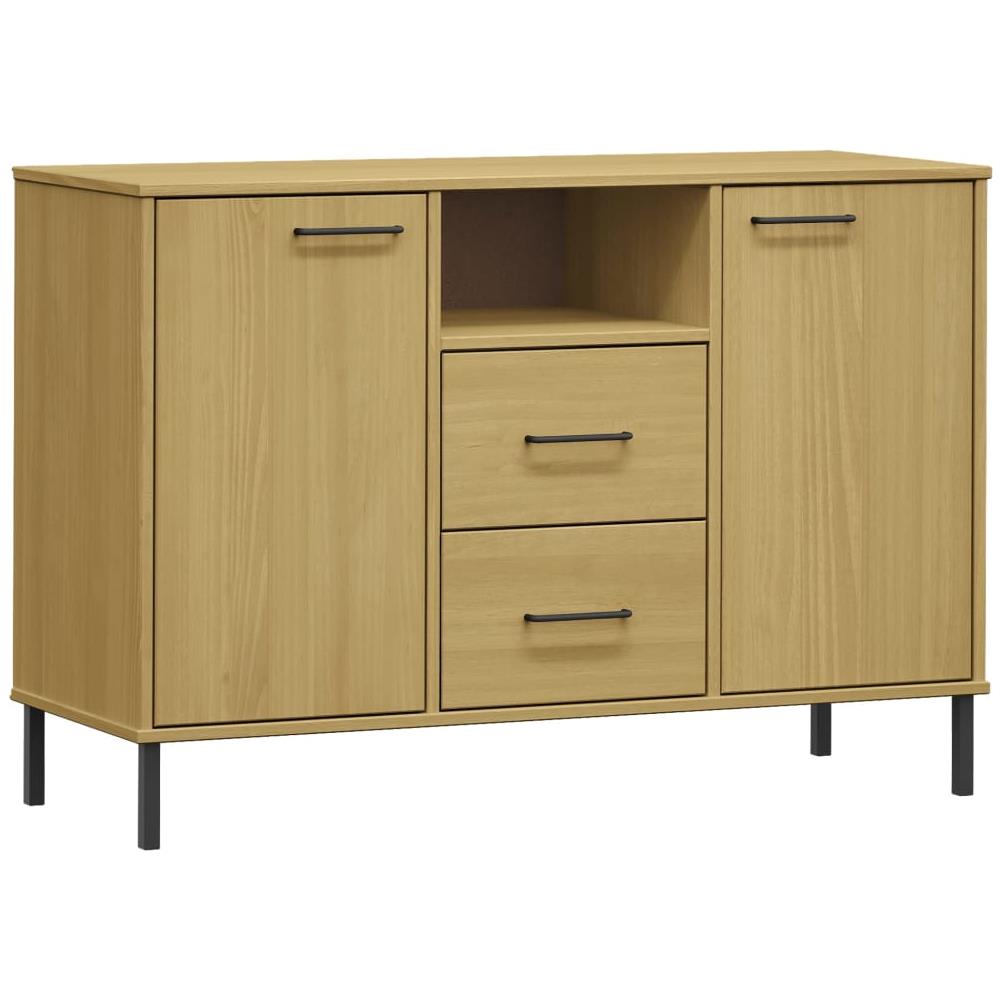 Credenza Gambe Metallo Marrone 113x40x77 Cm Legno Massello Oslo - Foto 2
