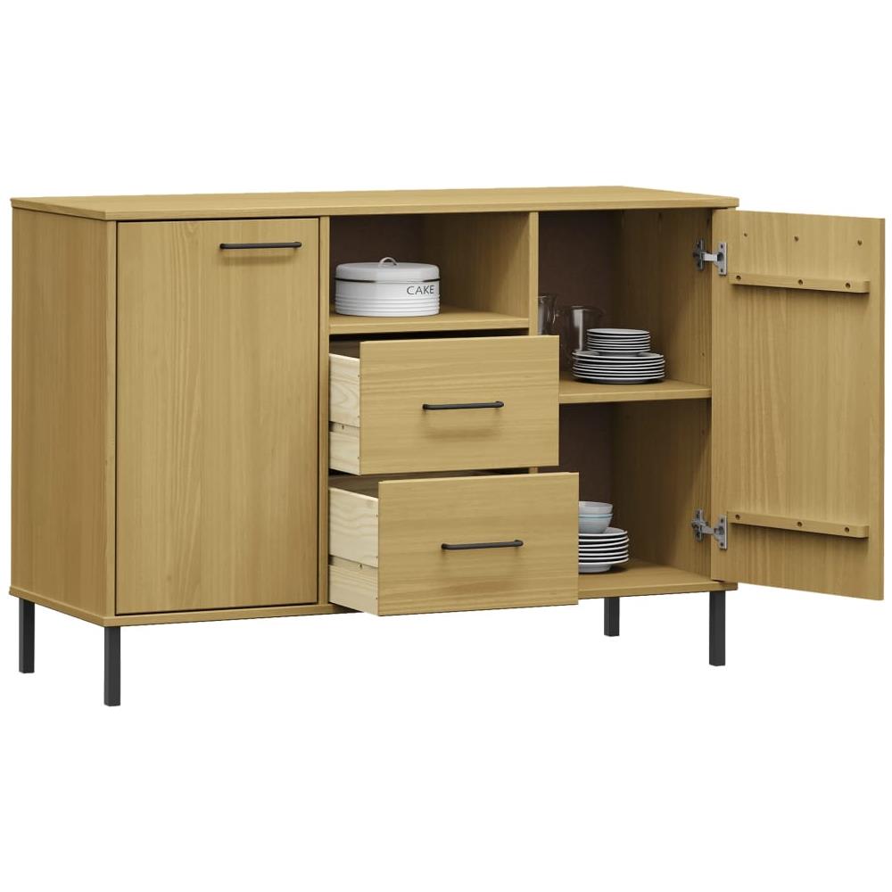 Credenza Gambe Metallo Marrone 113x40x77 Cm Legno Massello Oslo - Foto 3