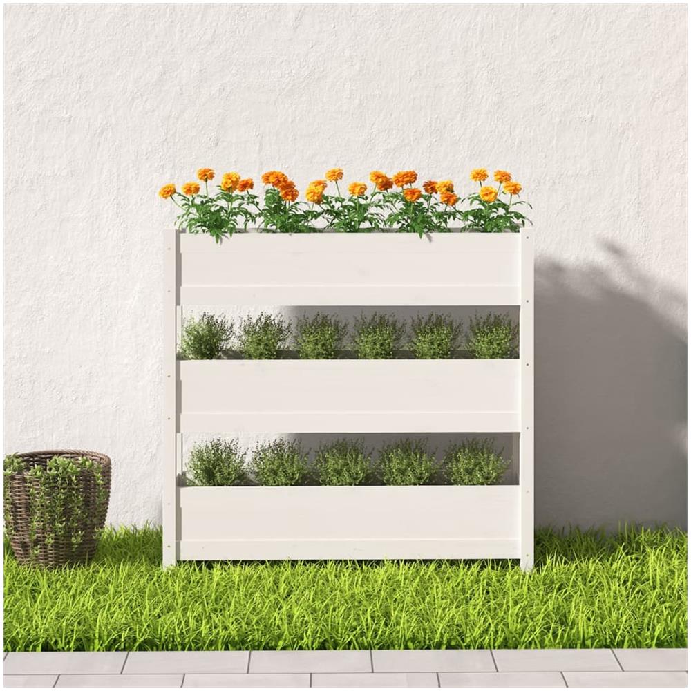 Fioriera Bianca 112x25x104,5 Cm In Legno Massello Di Pino - Foto 2