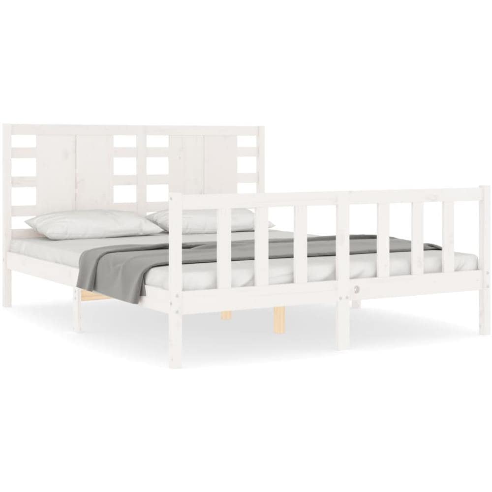 Giroletto con Testiera Bianco King Size in Legno Massello - Foto 2