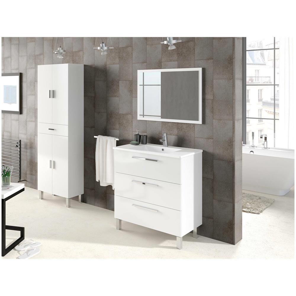 Armadio Multiuso Oxnard, Mobile Per Bagno O Lavanderia A 4 Ante E 1 Cassetto, Armadio Multiuso Portascarpe, 60x29h182 Cm, Bianco Lucido - Foto 4