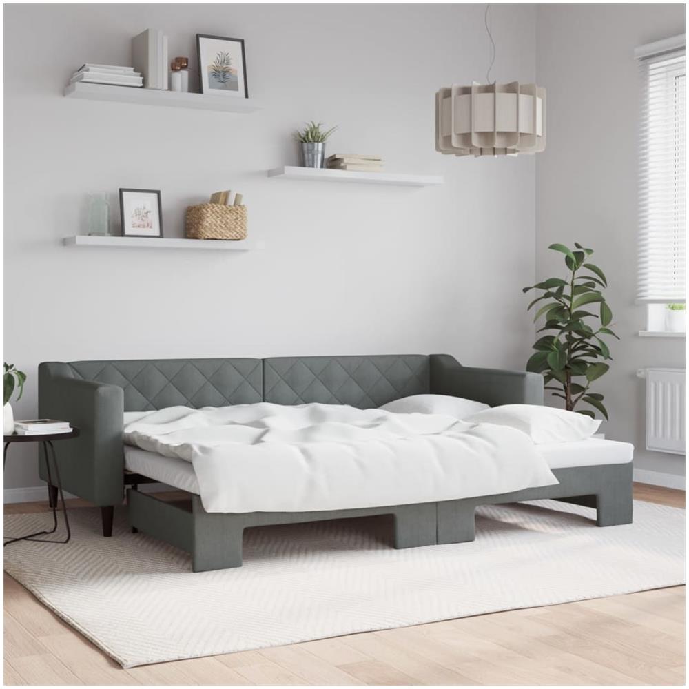 Divano Letto Con Letto Estraibile Grigio Scuro 80x200 Tessuto - Foto 1