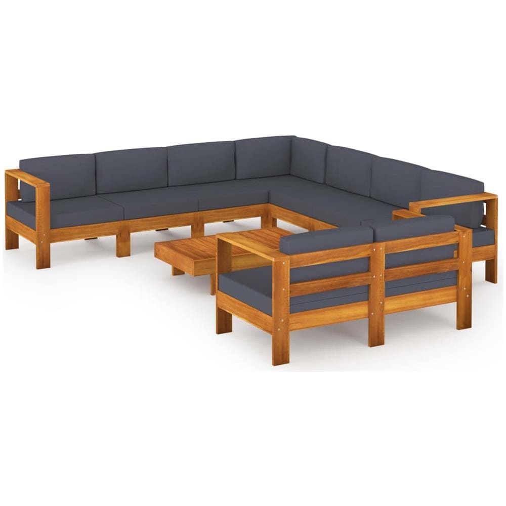 Set Divani Giardino 9 Posti Cuscini Grigi Scuro Massello Acacia - Foto 1