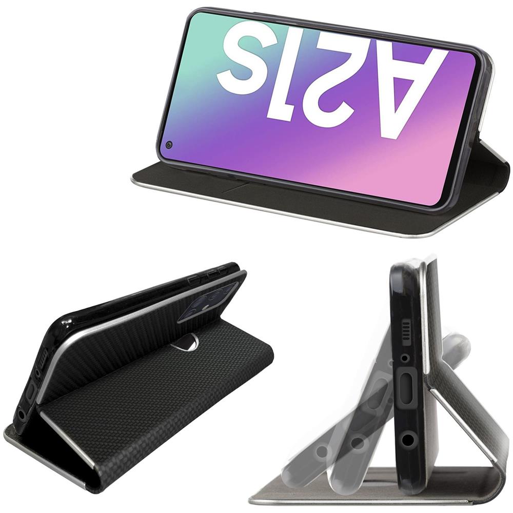 Custodia A Libro Per Samsung A21s, Carbonio Nera - Protezione Dei Bordi Metallici Flip Cover Portafoglio Con Appoggio E Porta Carte - Foto 7