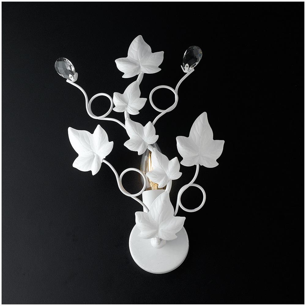 Applique Shabby In Ferro Una Luce Bianco Strass 22x H32 Cm Edera - Foto 1