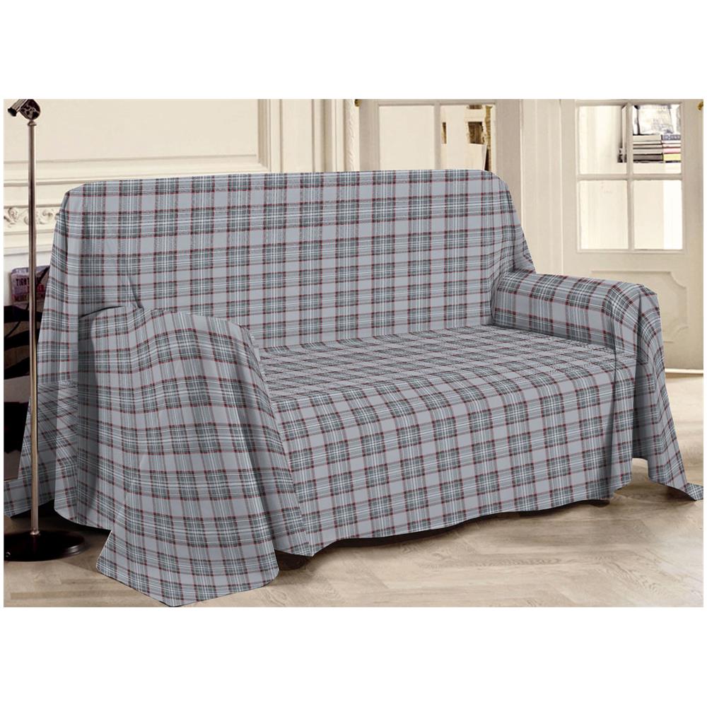 Telo Arredo Multiuso Linea Pensieri Delicati In 100% Cotone Disegno Tartan Singolo Grigio - Foto 1