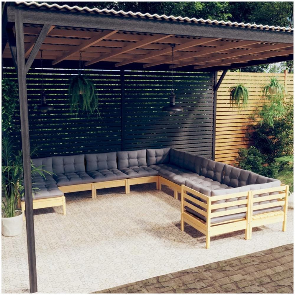 Set Divani Da Giardino 11 Pz Con Cuscini Grigi Massello Di Pino - Foto 1