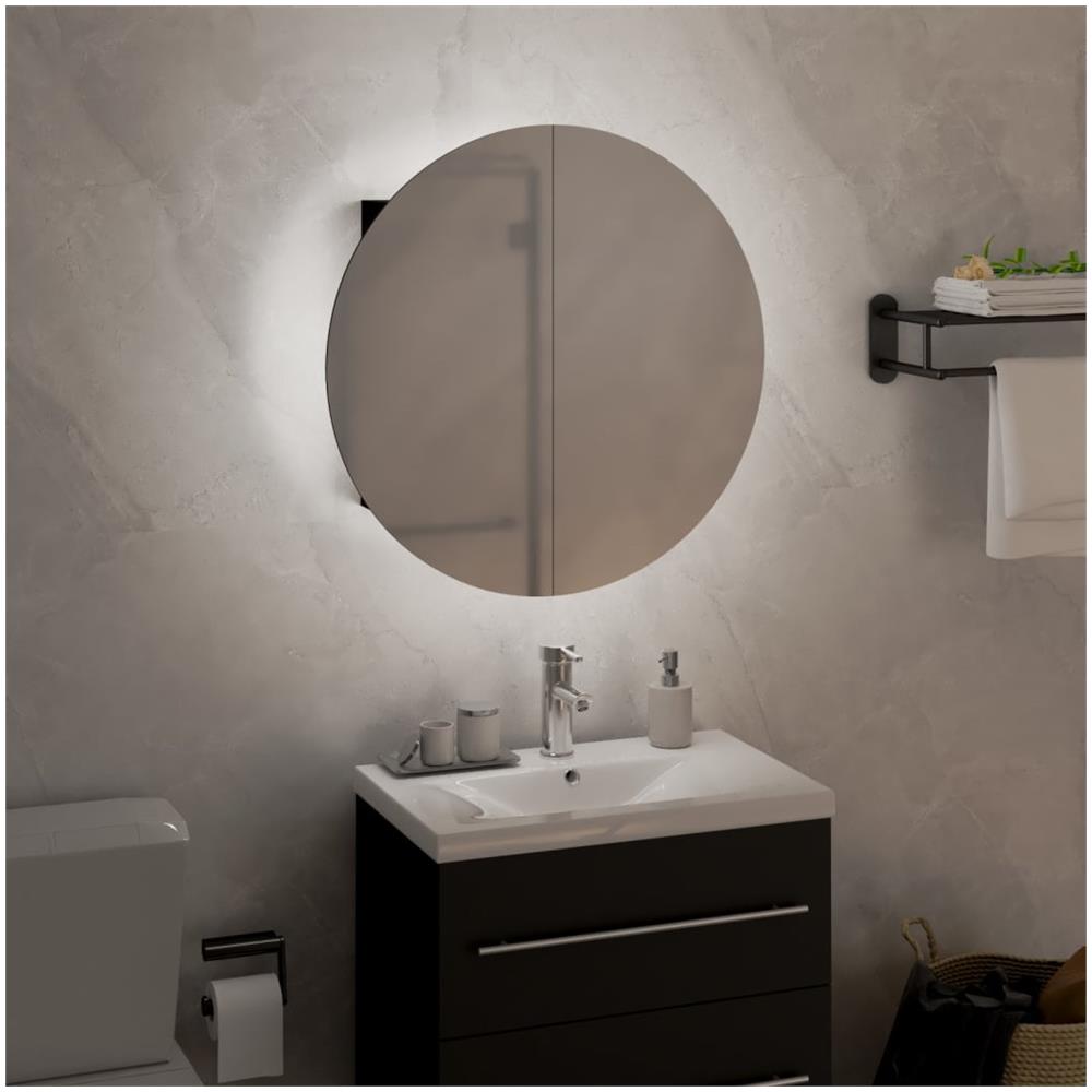 Armadio da Bagno con Specchio Rotondo e LED Nero 40x40x17,5cm - Foto 3