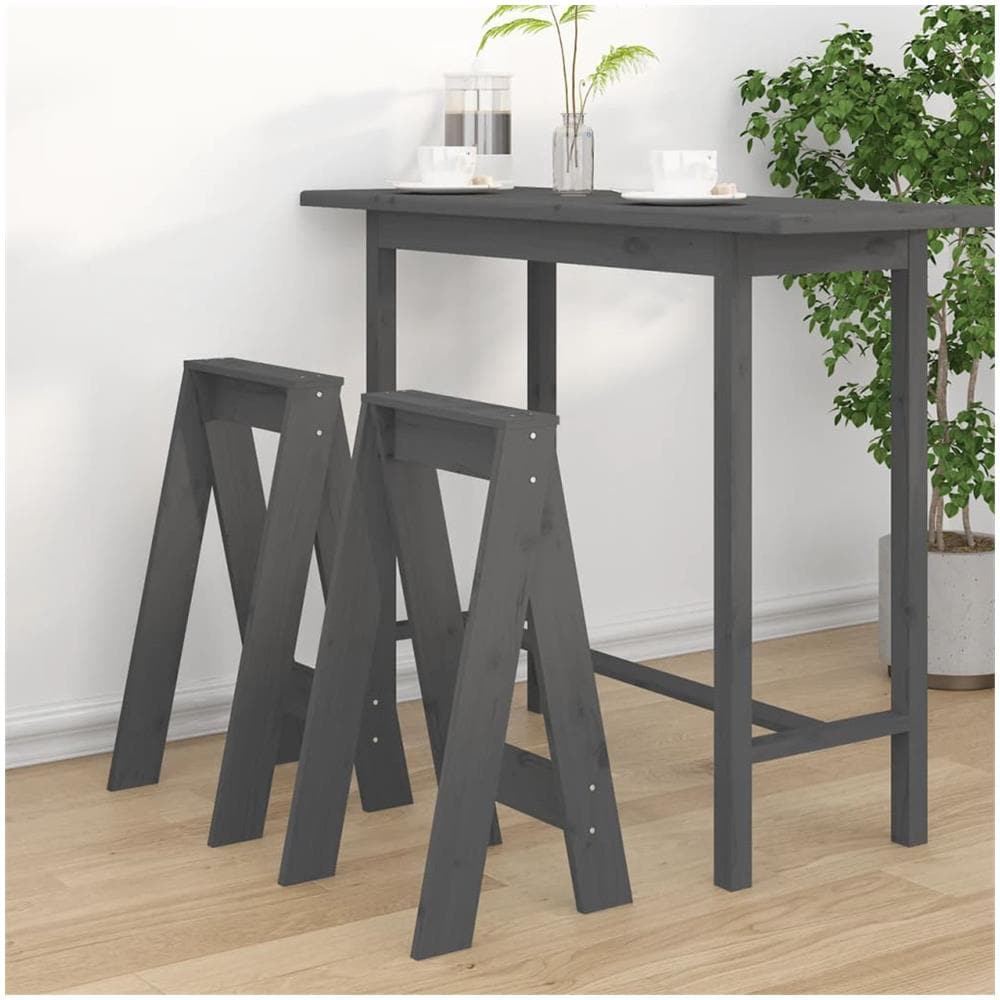 Sgabelli 2 Pz Grigio 40x40x75 Cm In Legno Massello Di Pino - Foto 1