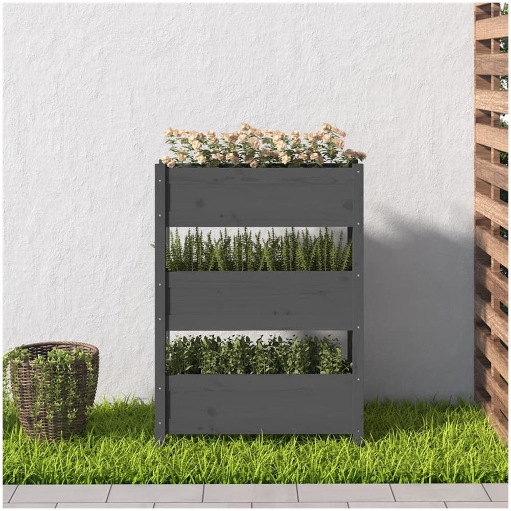 Fioriera Grigia 77x25x104,5 Cm In Legno Massello Di Pino - Foto 2