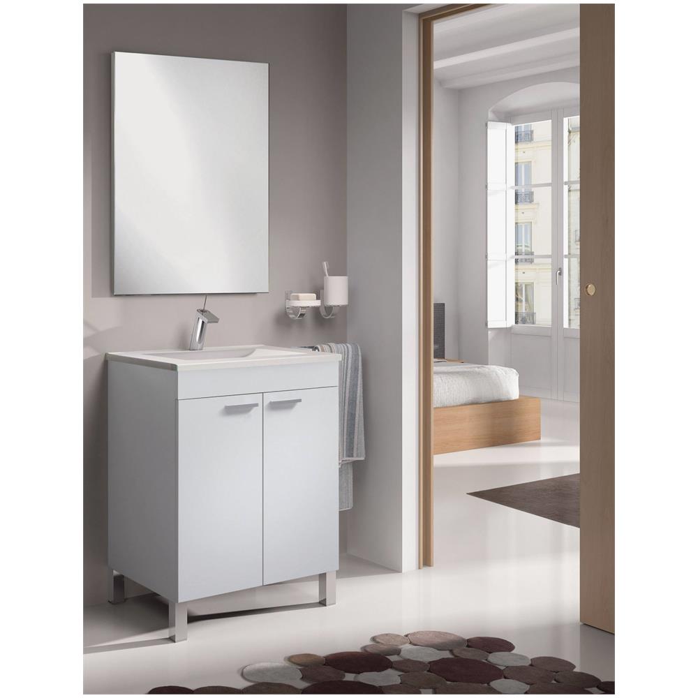 Mobile Sottolavabo Naperville, Mobiletto Per Bagno, Armadio A 2 Ante Con Specchio, Lavabo Non Incluso, 60x45h80 Cm, Bianco Lucido - Foto 3