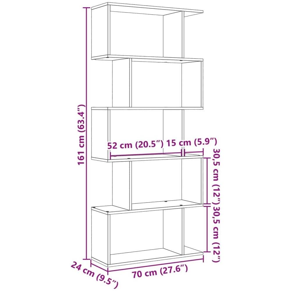 Libreria Divisorio 5 Ripiani Sonoma 70x24x161 cm in Truciolato - Foto 10