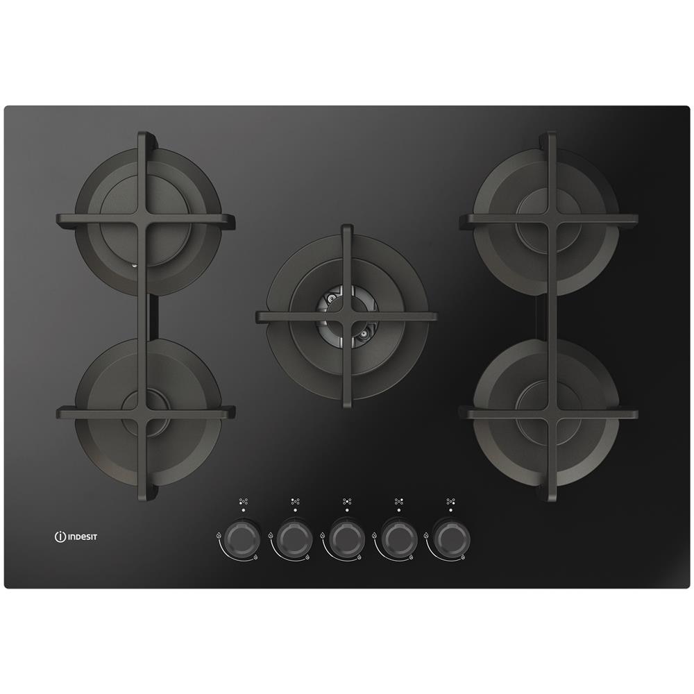 ING 72T /BK 1 piano gas vetro nero 75cm 5 fuochi bruciatore doppia corona griglie in ghisa lavabili in lavastoviglie - Foto 1