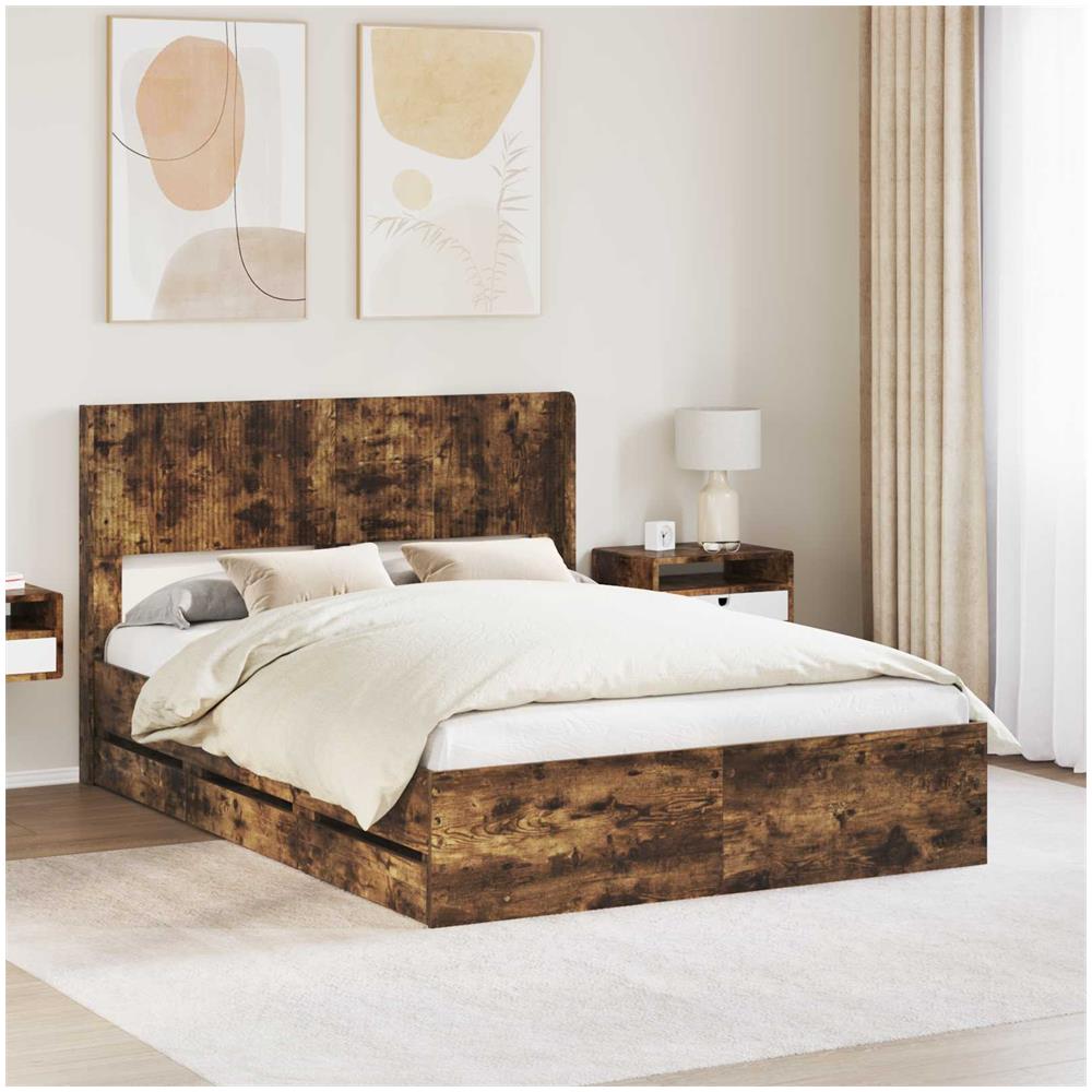 Struttura del letto con stoccaggio e testata Rovere Fumo - Foto 1