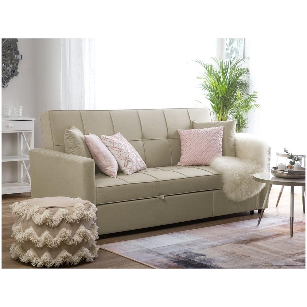 Divano Letto 3 Posti In Tessuto Beige Glomma - Foto 2