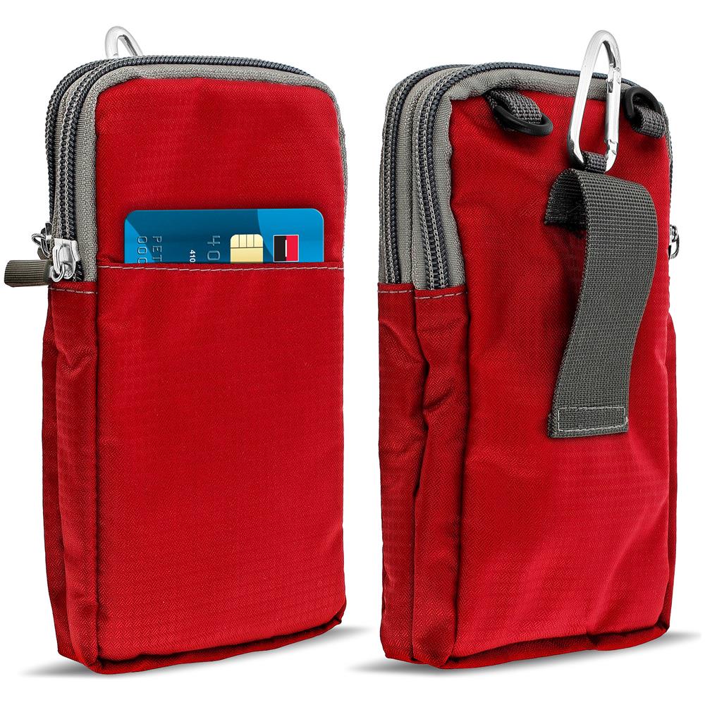 Borsello Cintura Smartphone Passante Per Moschettone Tracolla 2 Tasche Rosso - Foto 2