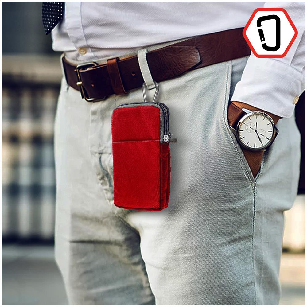 Borsello Cintura Smartphone Passante Per Moschettone Tracolla 2 Tasche Rosso - Foto 5