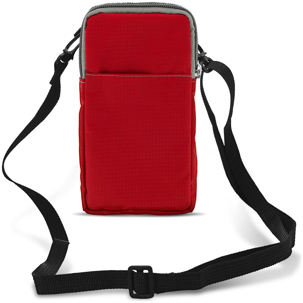 Borsello Cintura Smartphone Passante Per Moschettone Tracolla 2 Tasche Rosso - Foto 1