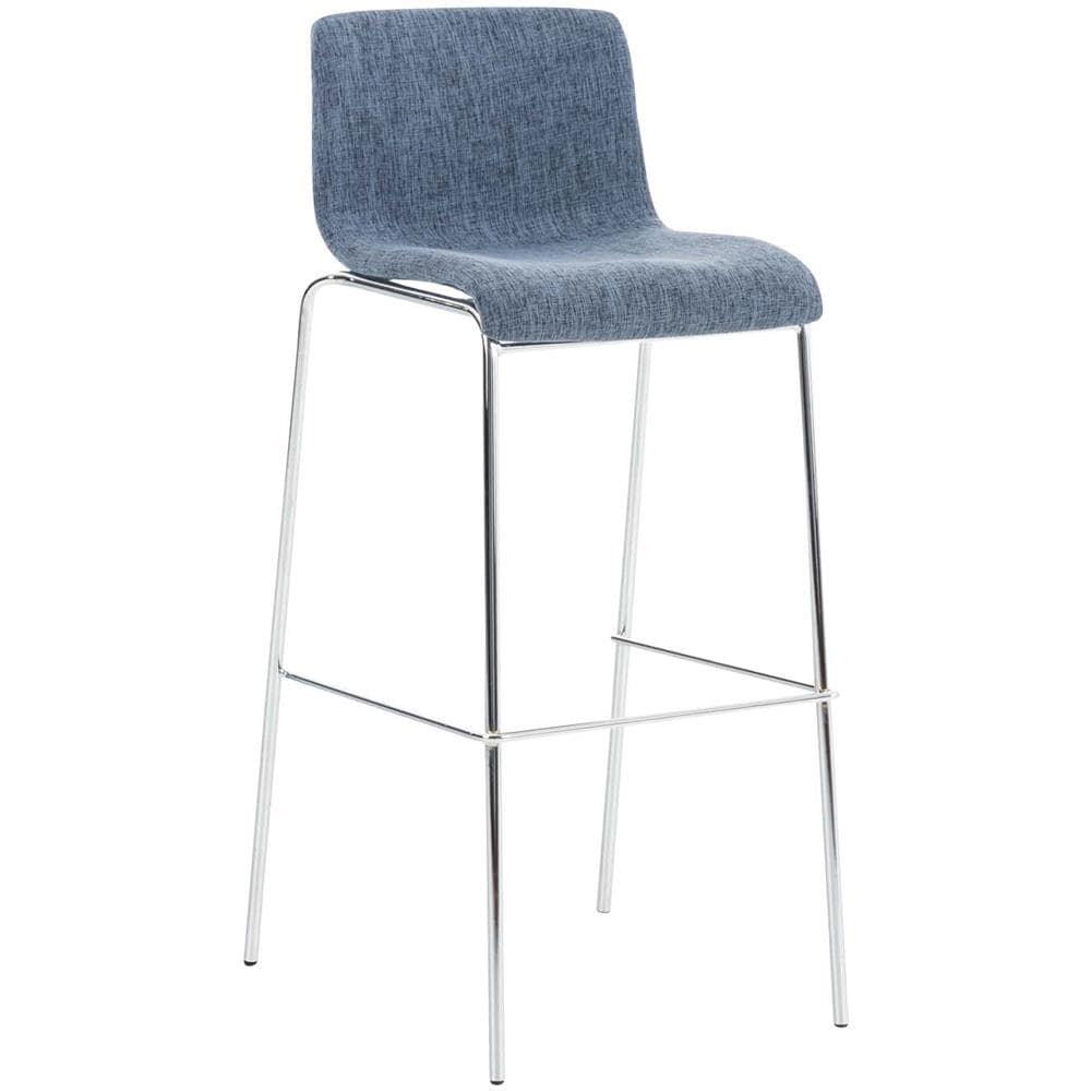 Sgabello Bar Hoover in Tessuto I Sgabello Alto Design 4 Gambe in Metallo I Sedia Sgabello Impilabile con Schienale I Sgabello Bancone H 76 CM Blu Base Cromata - Foto 1