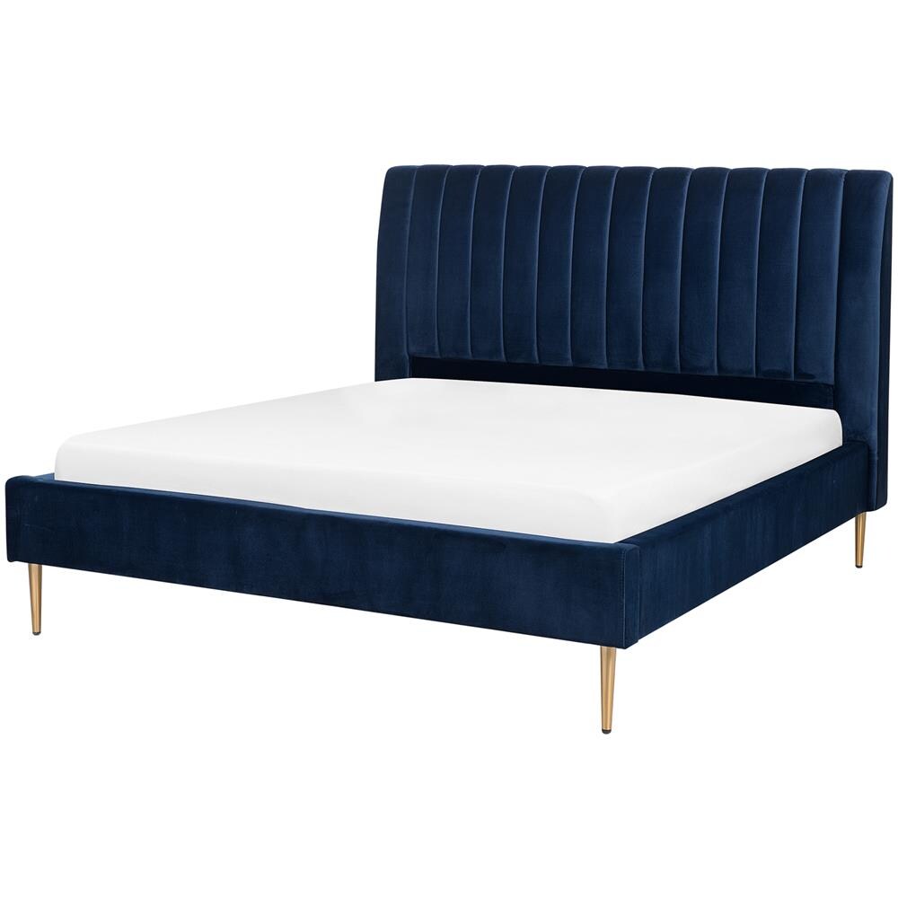 Letto Matrimoniale In Velluto Blu 180x200 Cm Marville - Foto 1