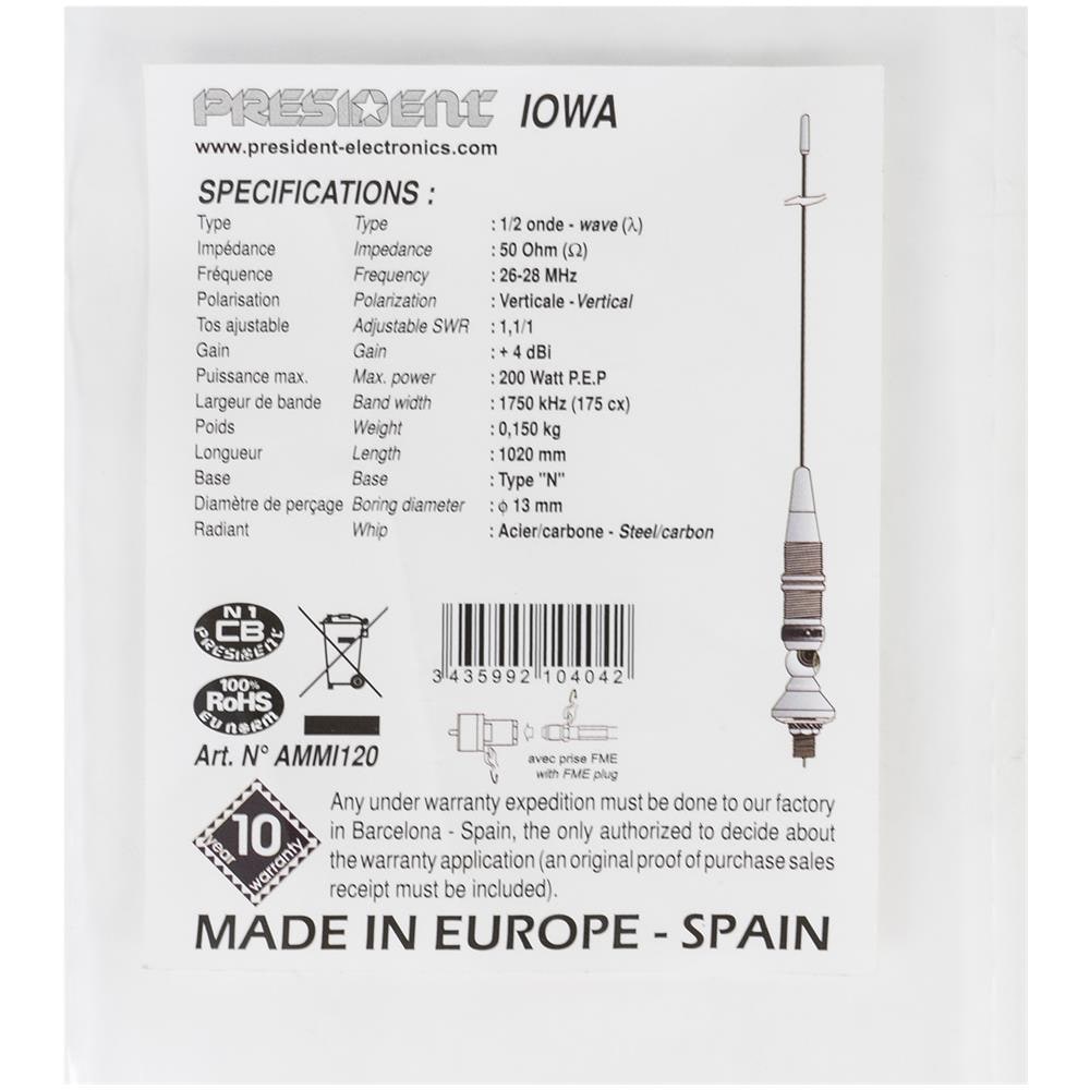 Antenna Cb Iowa, 102 Cm, 26-28 Mhz Con Supporto Fisso, +4 Dbi, Codice Ammi120 - Foto 6