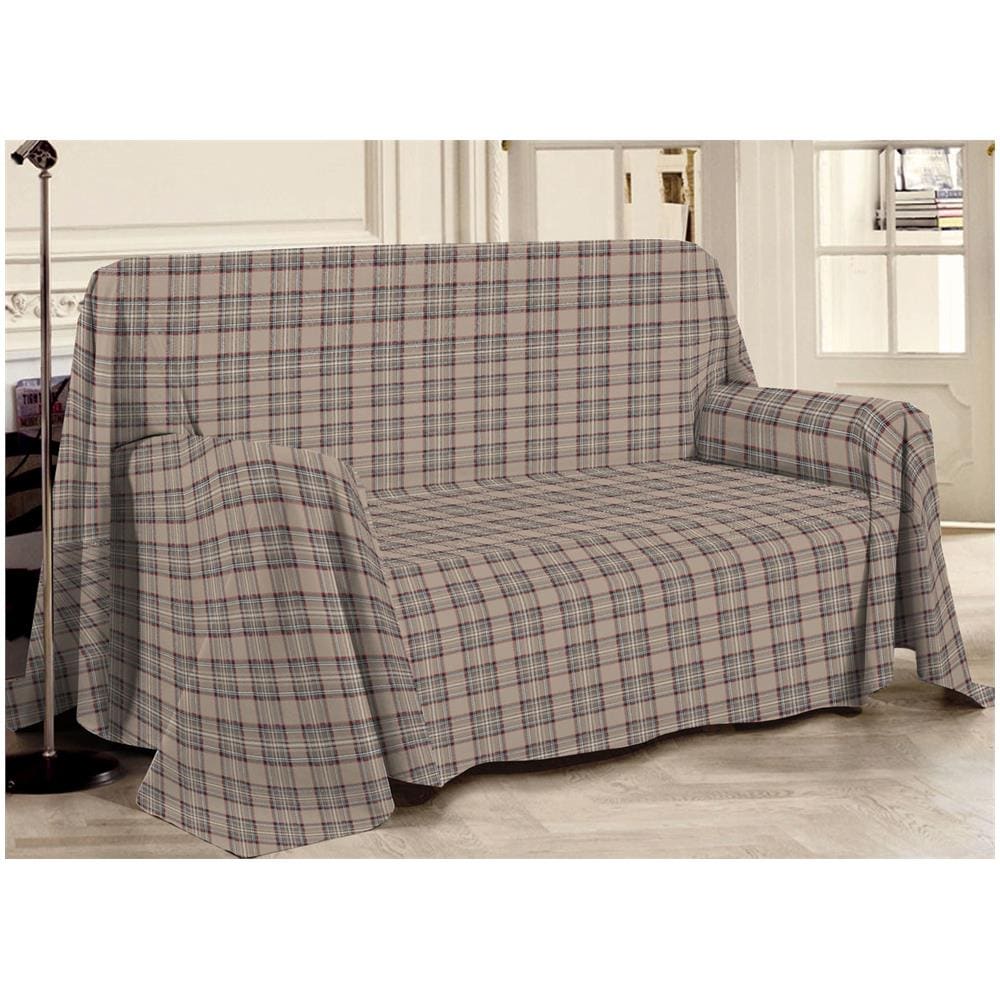 Telo Arredo Multiuso Linea Pensieri Delicati In 100% Cotone Disegno Tartan Matrimoniale Beige - Foto 1
