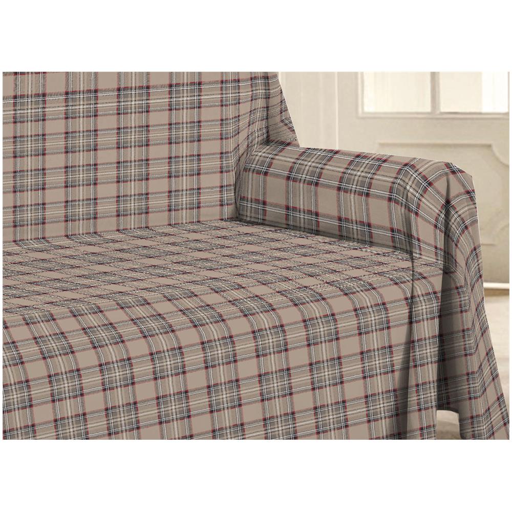 Telo Arredo Multiuso Linea Pensieri Delicati In 100% Cotone Disegno Tartan Matrimoniale Beige - Foto 6