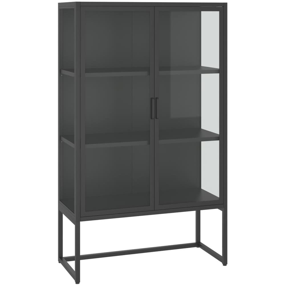 Credenza Alta Antracite 80x35x135 Cm Acciaio E Vetro Temperato - Foto 2