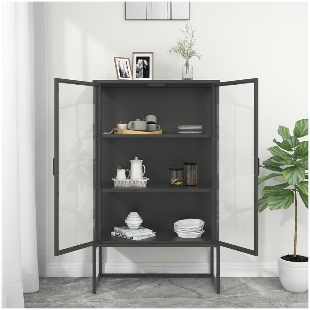Credenza Alta Antracite 80x35x135 Cm Acciaio E Vetro Temperato - Foto 3