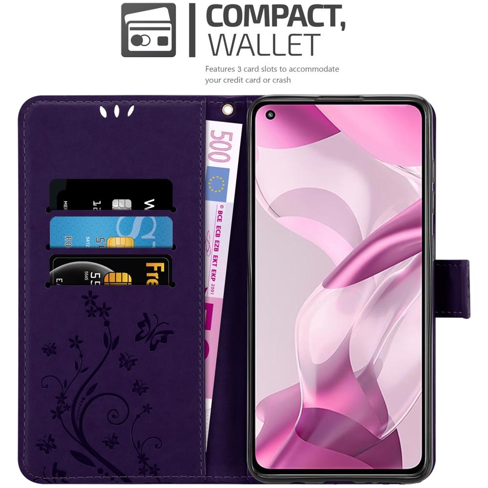 Custodia Compatibile Con Xiaomi Mi 11 Lite (4g / 5g) / 11 Lite Ne In Lilla Scuro Fiore - Coperchio Protettivo In Design Floreale Con Chiusura Magnetica, Funzione Stand E Slot Per Carte - Foto 2