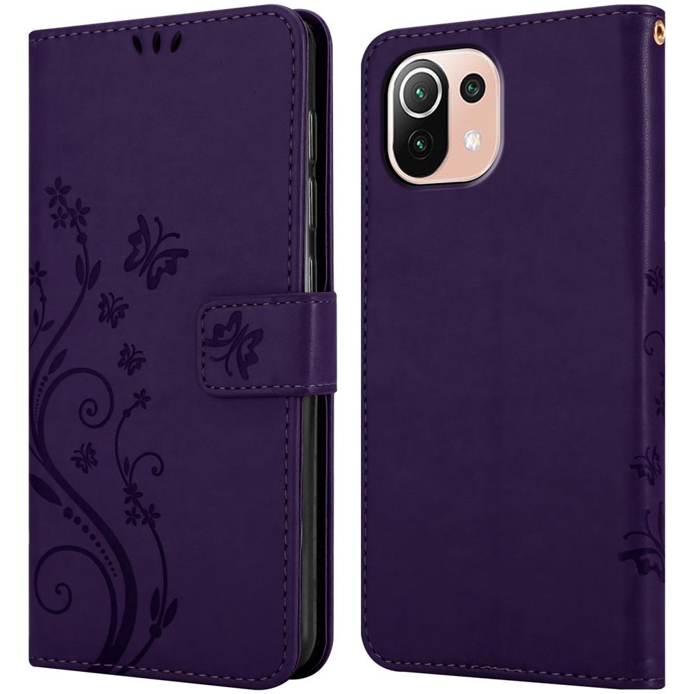 Custodia Compatibile Con Xiaomi Mi 11 Lite (4g / 5g) / 11 Lite Ne In Lilla Scuro Fiore - Coperchio Protettivo In Design Floreale Con Chiusura Magnetica, Funzione Stand E Slot Per Carte - Foto 7