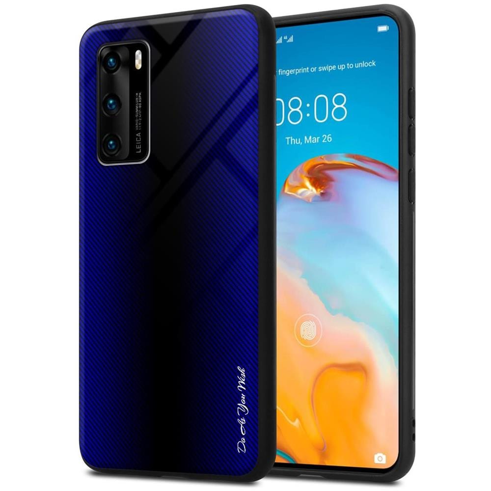 Custodia Compatibile Con Huawei P40 - Ottica A Strisce In Cobalto Viola - Coperchio Protettivo In Vetro Temperato E Silicone Tpu - Foto 1