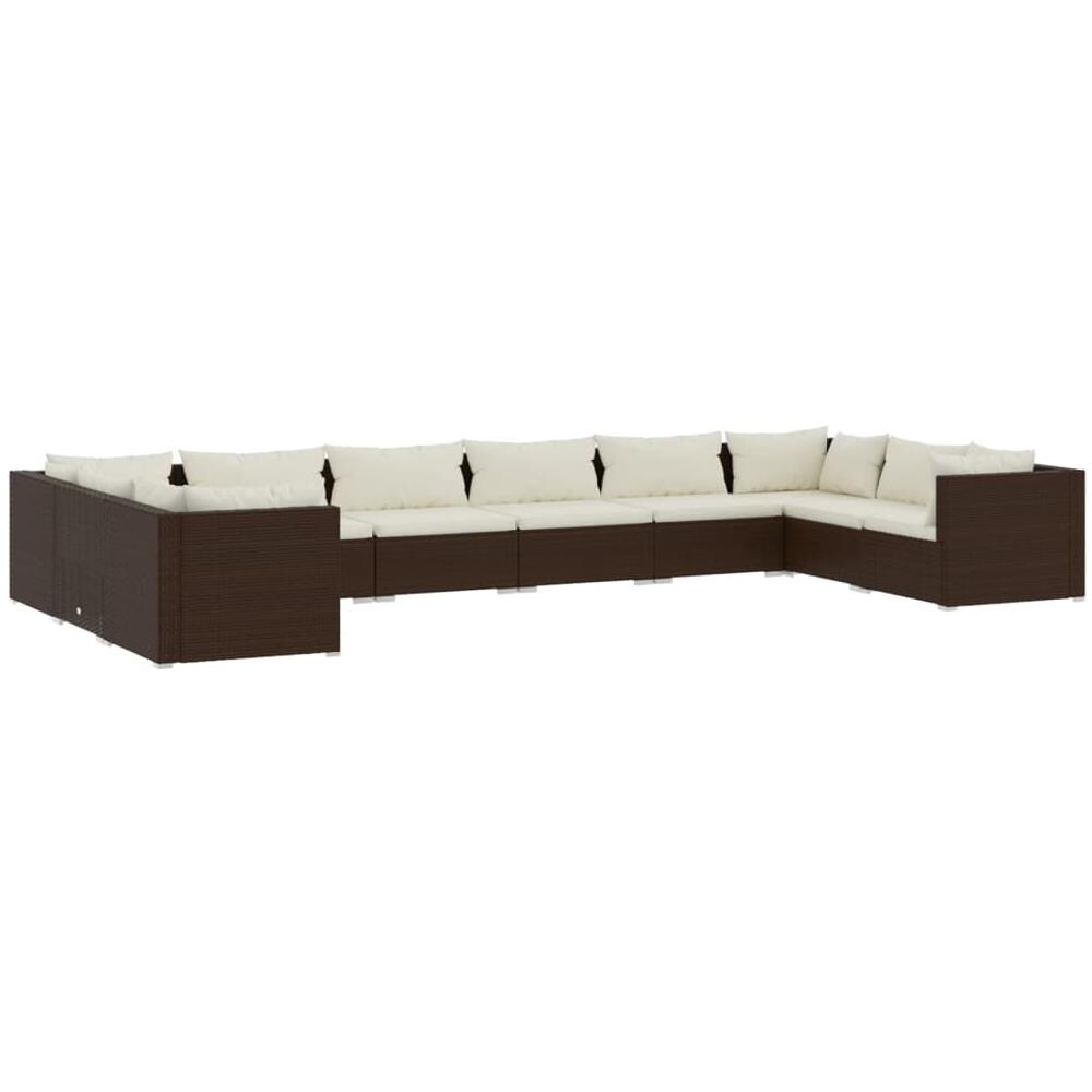 Set Divani Da Giardino 10 Pz Con Cuscini In Polyrattan Marrone - Foto 1