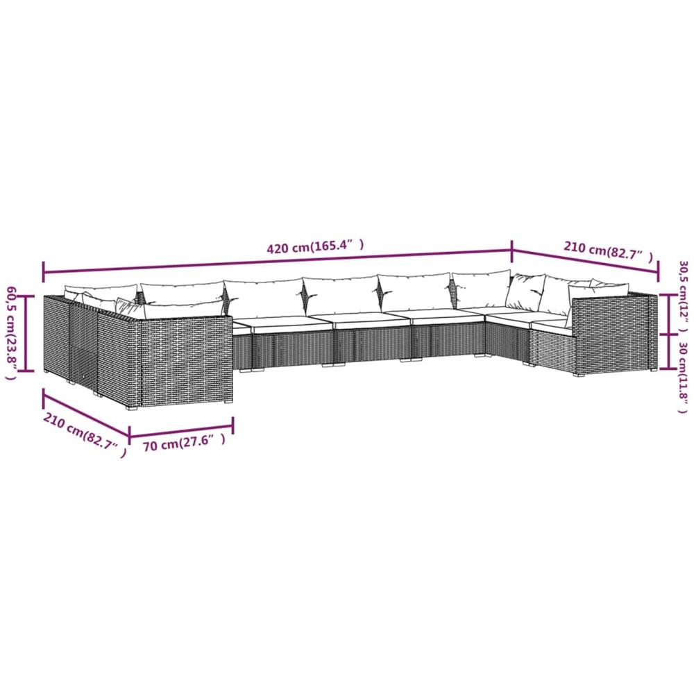Set Divani Da Giardino 10 Pz Con Cuscini In Polyrattan Marrone - Foto 8