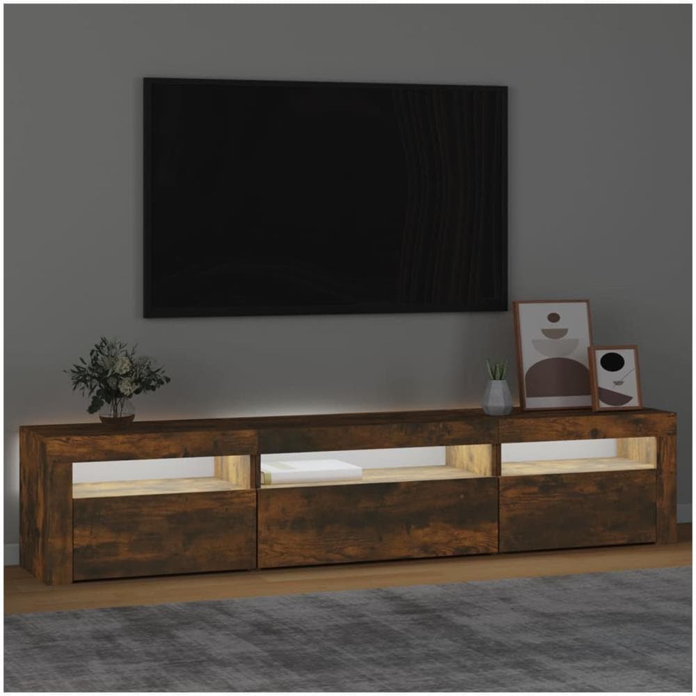Mobile Porta Tv Con Luci Led Rovere Fumo 195x35x40 Cm - Foto 3