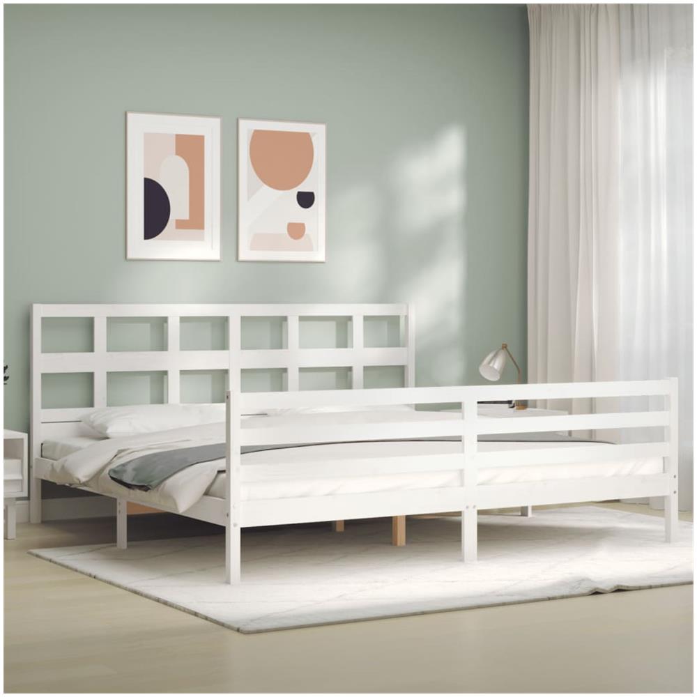 Giroletto Testiera Bianco Super King Size in Legno Massello - Foto 3