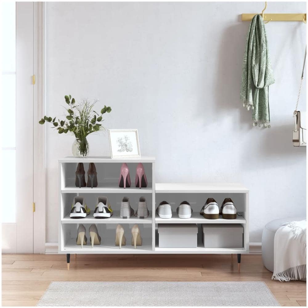 Scarpiera Bianco Lucido 102x36x60 Cm In Legno Multistrato - Foto 1