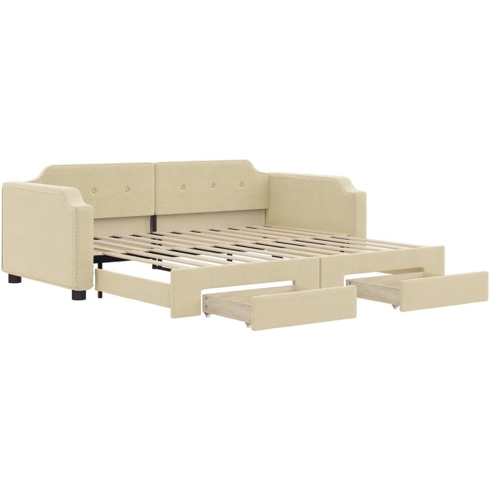 Divano Letto Estraibile Con Cassetti Crema 80x200 Cm In Tessuto - Foto 2