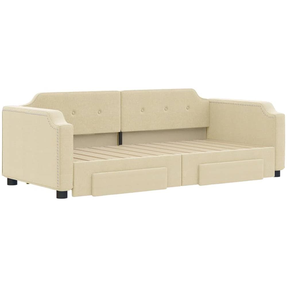 Divano Letto Estraibile Con Cassetti Crema 80x200 Cm In Tessuto - Foto 3