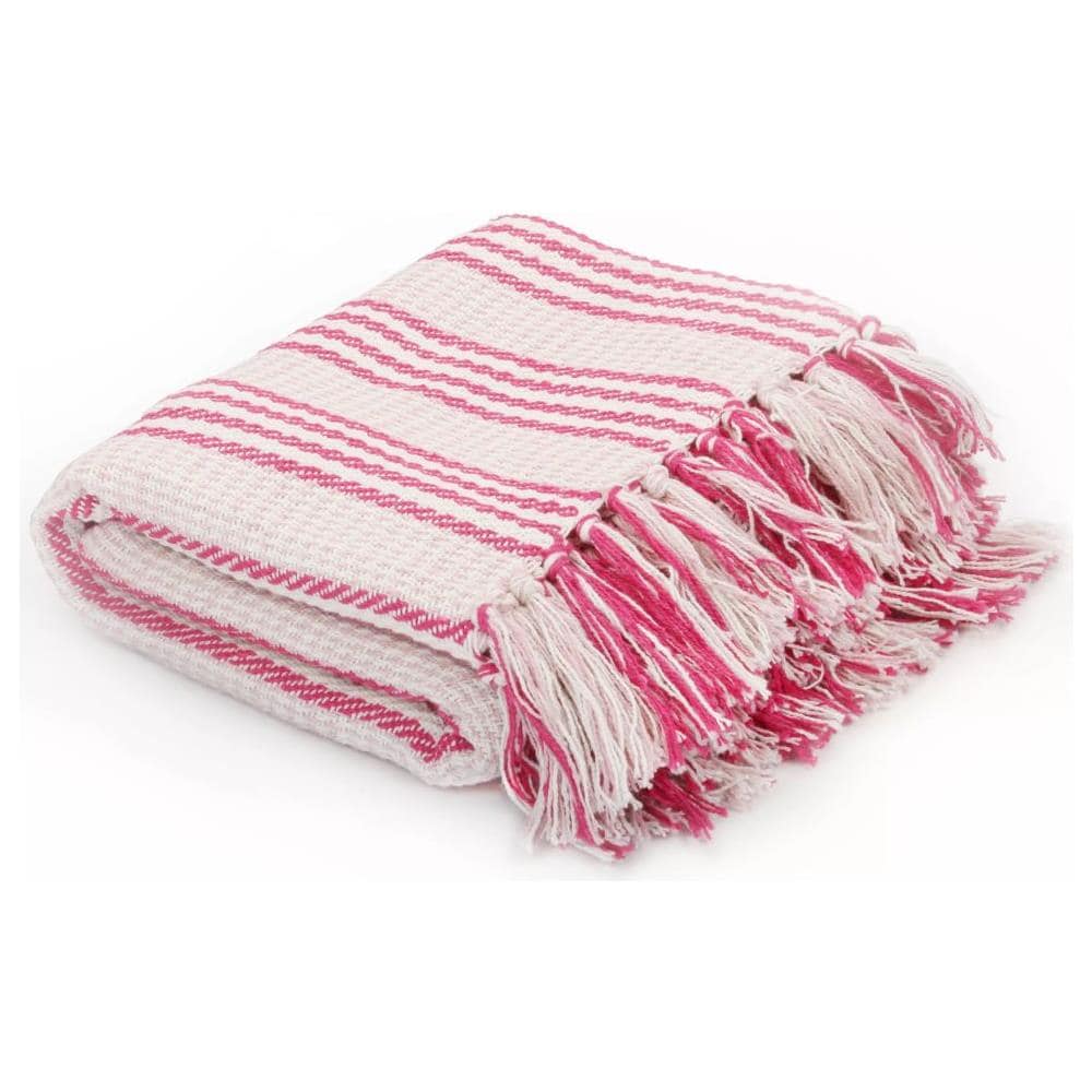 Copriletto In Cotone A Strisce 160x210 Cm Rosa E Bianco - Foto 1