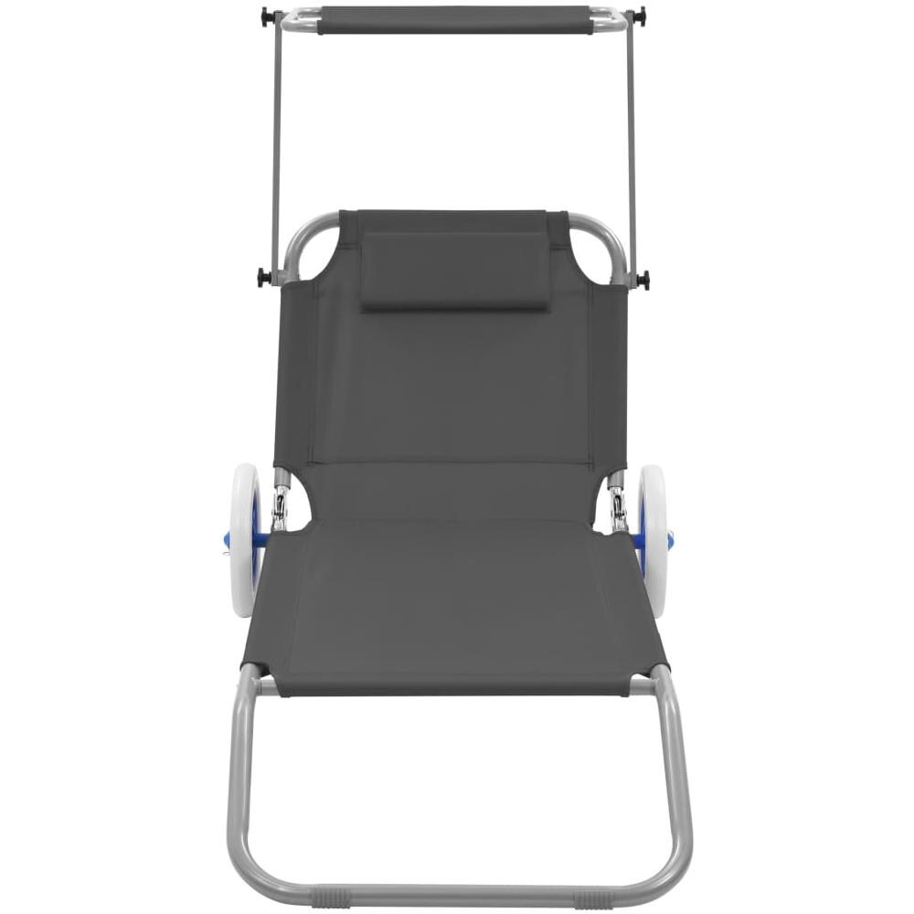 Lettino Prendisole Pieghevole Baldacchino Ruote Acciaio Grigio - Foto 2