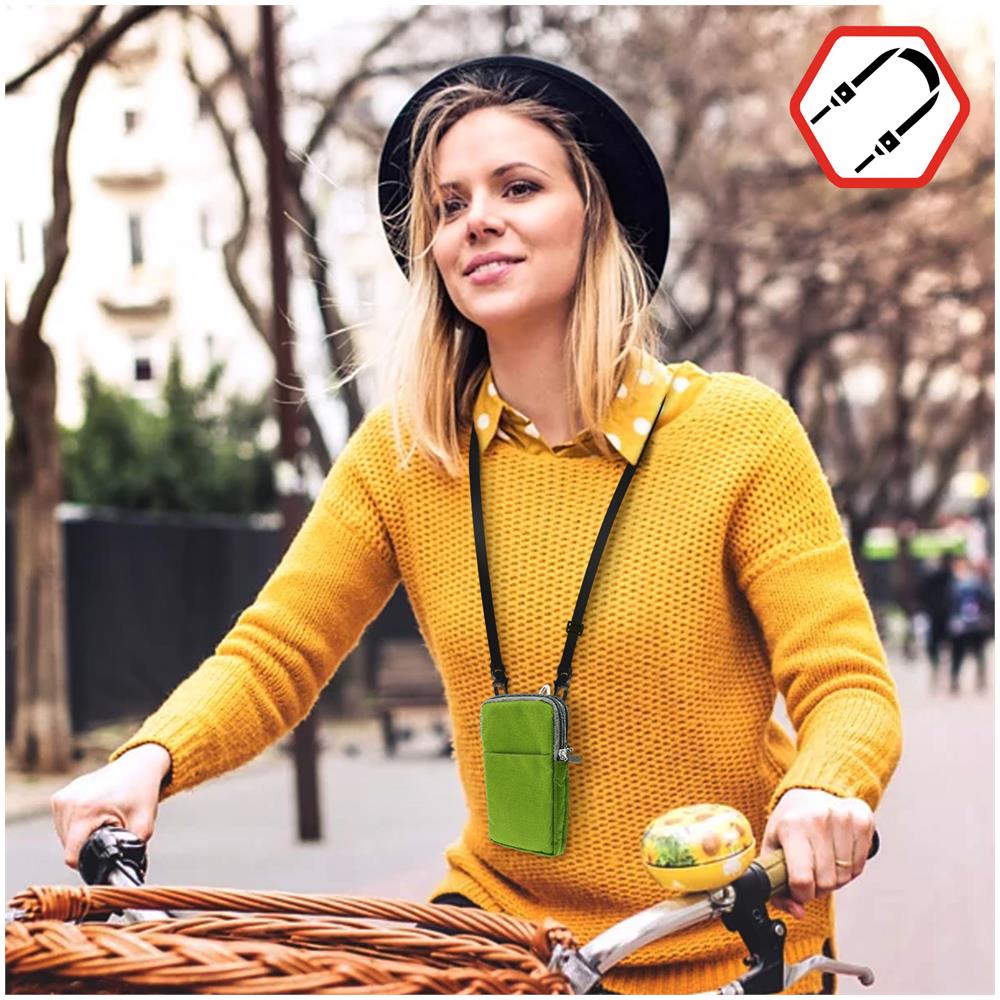 Borsello Cintura Smartphone Passante Cintura Moschettone Tracolla 2 Tasche Verde - Foto 2