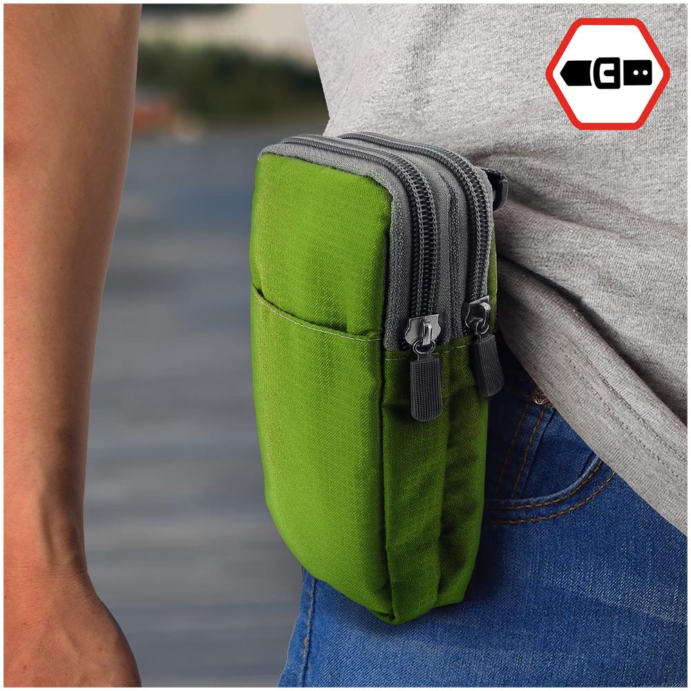 Borsello Cintura Smartphone Passante Cintura Moschettone Tracolla 2 Tasche Verde - Foto 5