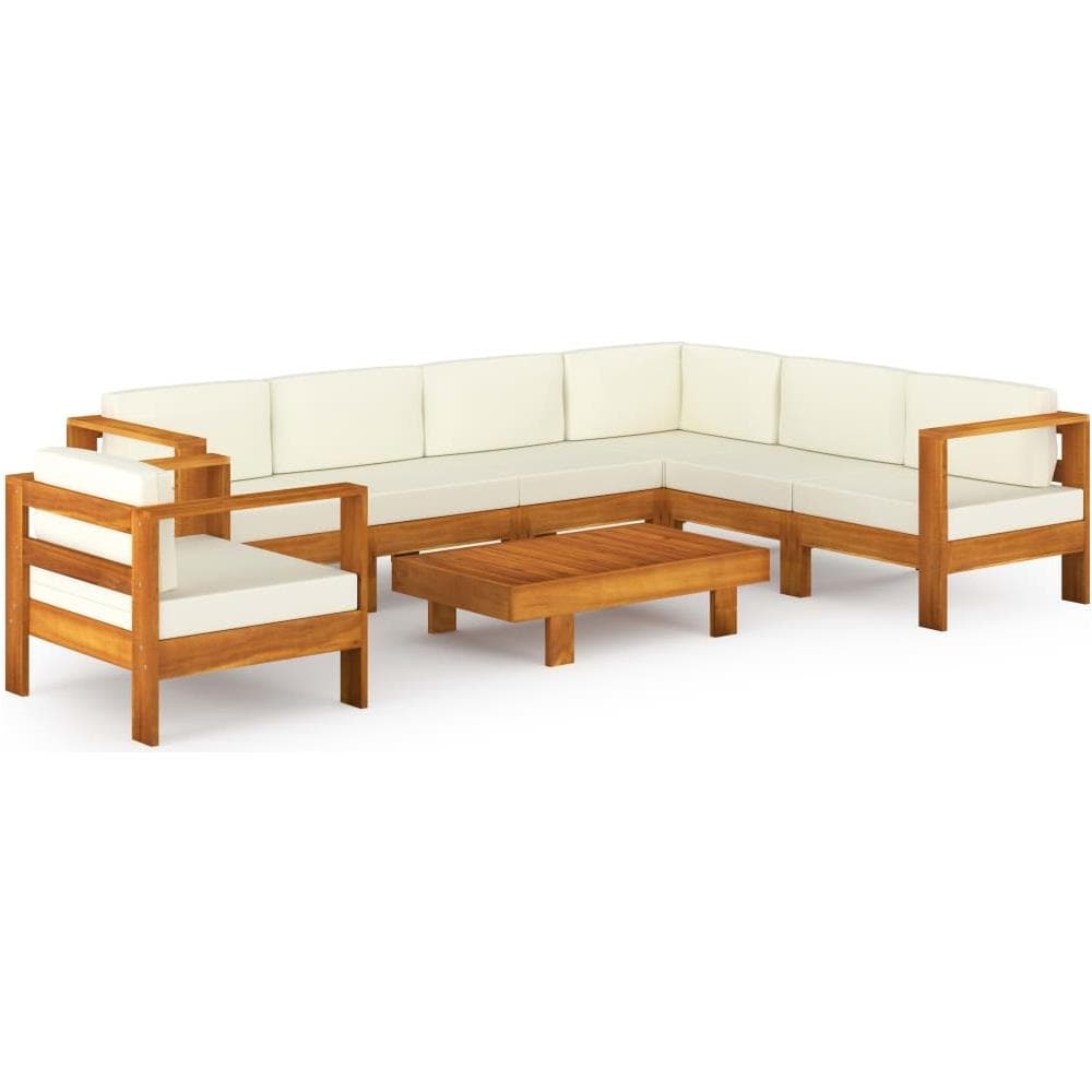 Set Divani Giardino 8 pz Cuscini Bianco Crema in Legno d'Acacia - Foto 1