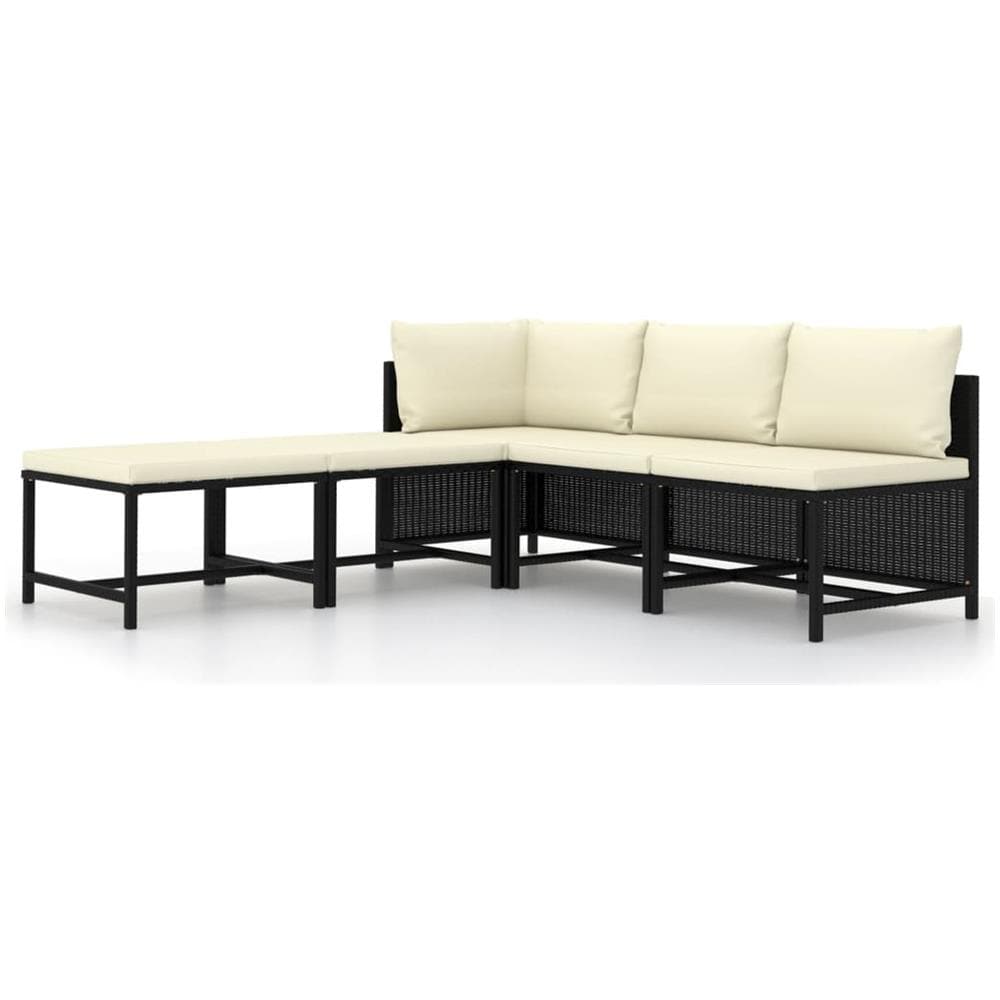 Set Divani da Giardino 5 pz con Cuscini in Polyrattan Nero - Foto 2
