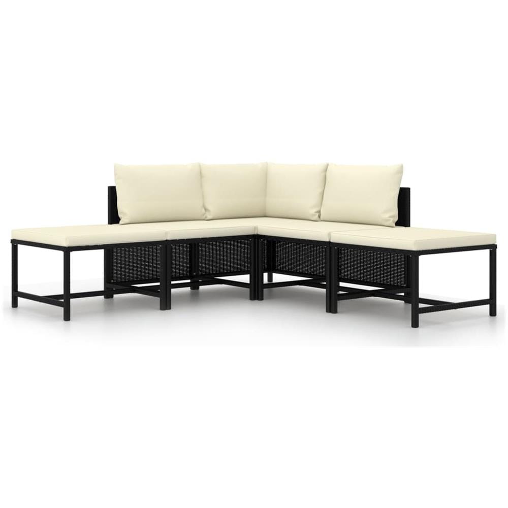 Set Divani da Giardino 5 pz con Cuscini in Polyrattan Nero - Foto 1